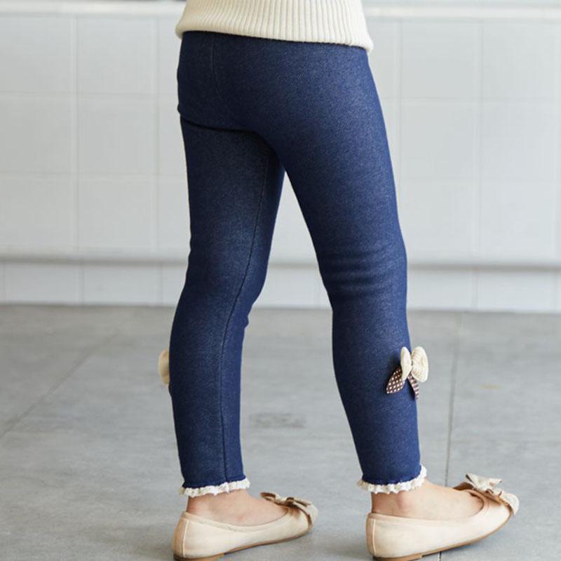 Mädchen Hosen Dicke Warme Winter Frühling Jean Schleife Unten Leggings Kinder Hosen Kinder Hosen 140cm navy blau