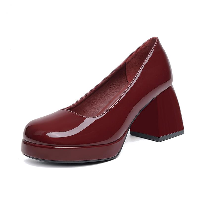Echtes Leder High Heels 7CM Temperament High-End und High-End Ohne Ermüdende Füße Französische Mary Jane Damenschuhe Schleife Lolita mit Rock 39 brown