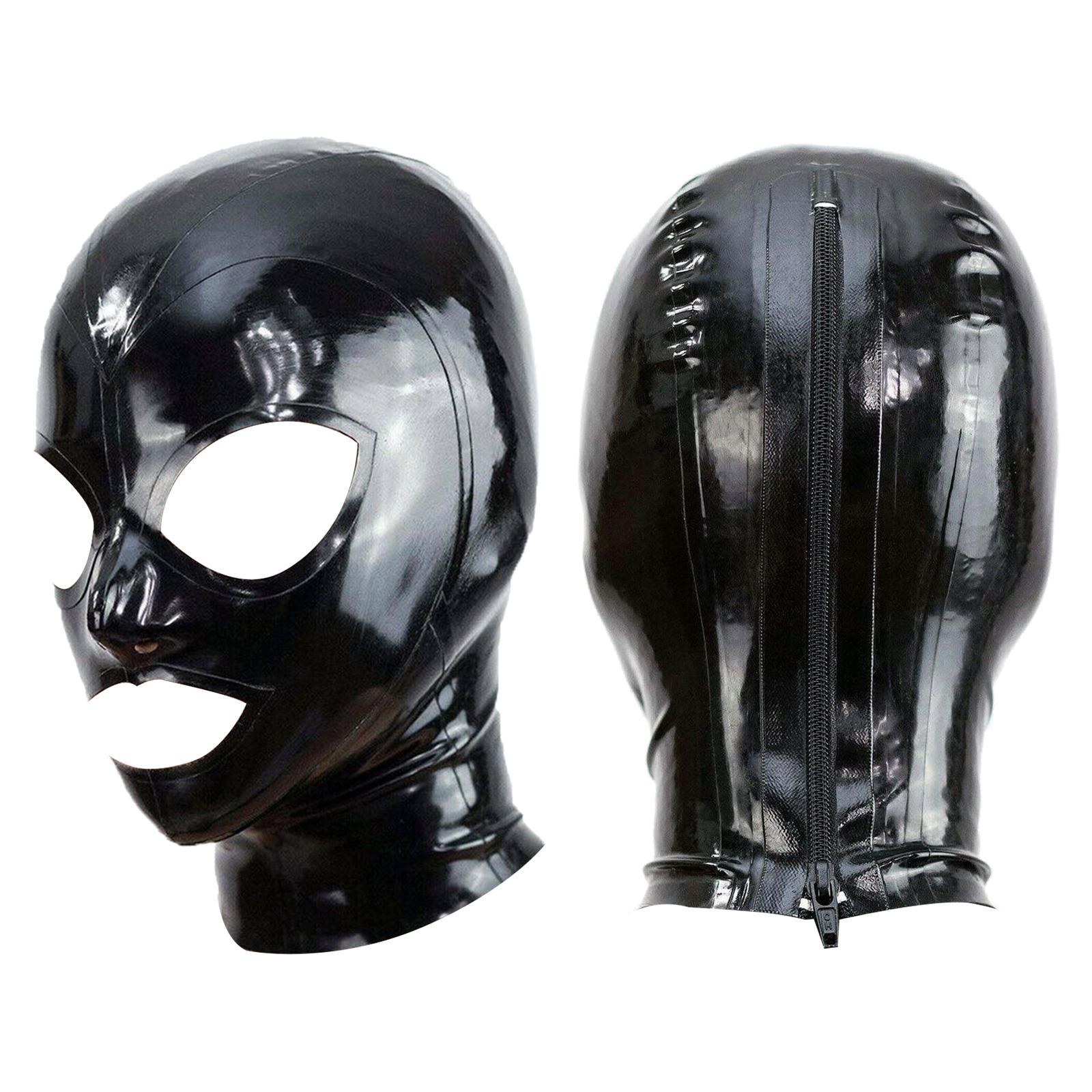 Unisex-Latex-Partymaske, vollständige Kopfbedeckung mit offenen Augen, Mund und Nasenlöchern, Unterwäsche-Kopfschmuck, Nachtclub-Fetisch, sexy Rollenspiel-Zubehör Black L schwarz