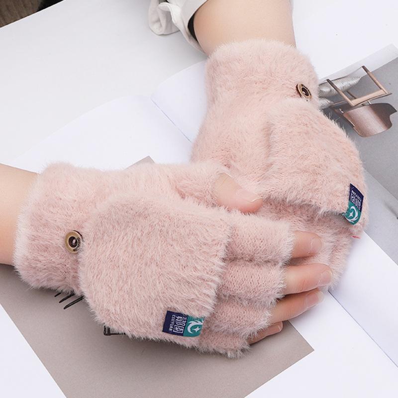Mode Neue Warme Handschuhe mit Finger Kappen für Mädchen Herbst Winter Outdoor Anti Kälte Handschuhe für Männer Frauen Plüsch handschuhe für Studenten rosa