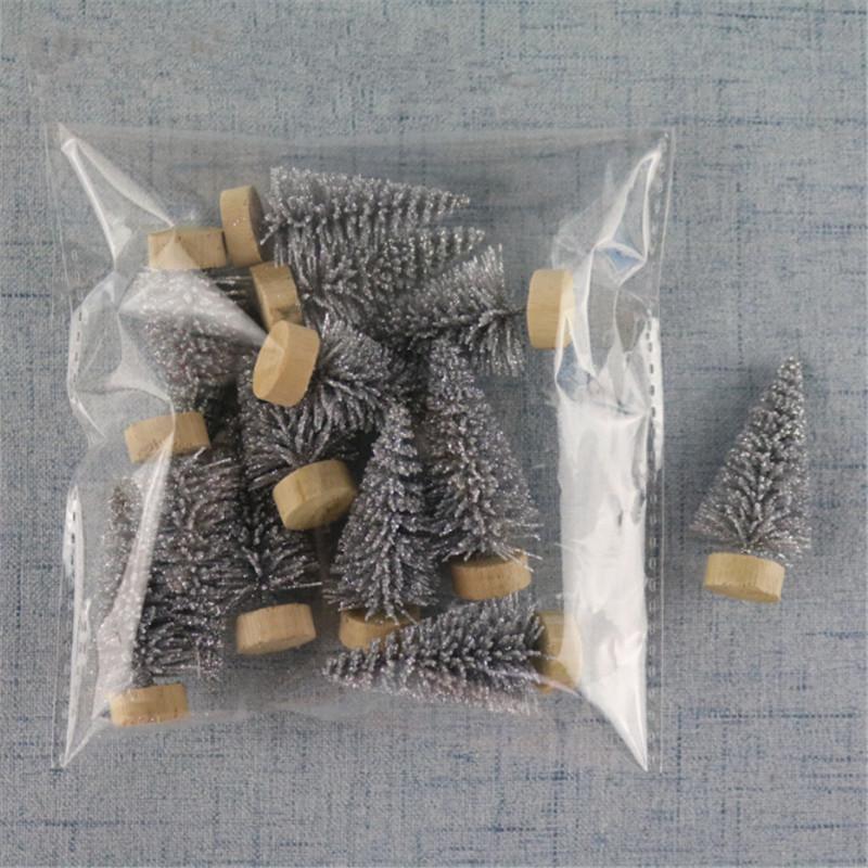12Pcs Mini Weihnachten Baum Schnee Kiefer Weihnachten Dekorationen DIY Schnee Dekoration Mini Bäume 12pcs/pack silber