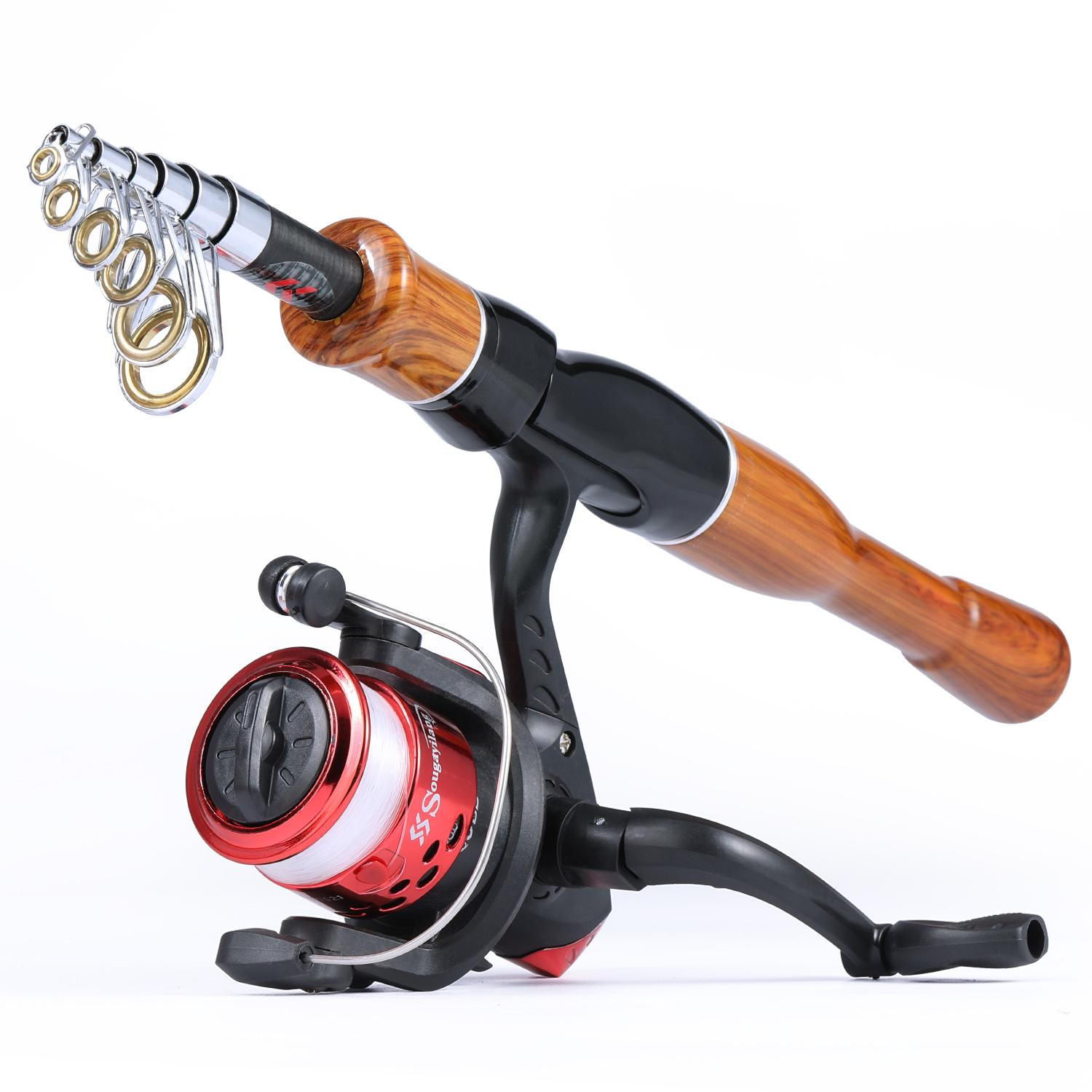 SOUGAYILANG Spinn-Angelrute, 1,6 m, Angelrollen-Set, Teleskop-Angelrute, Salz-/Süßwasserangeln, Reise-Angelwerkzeuge Rod 1.6m rot