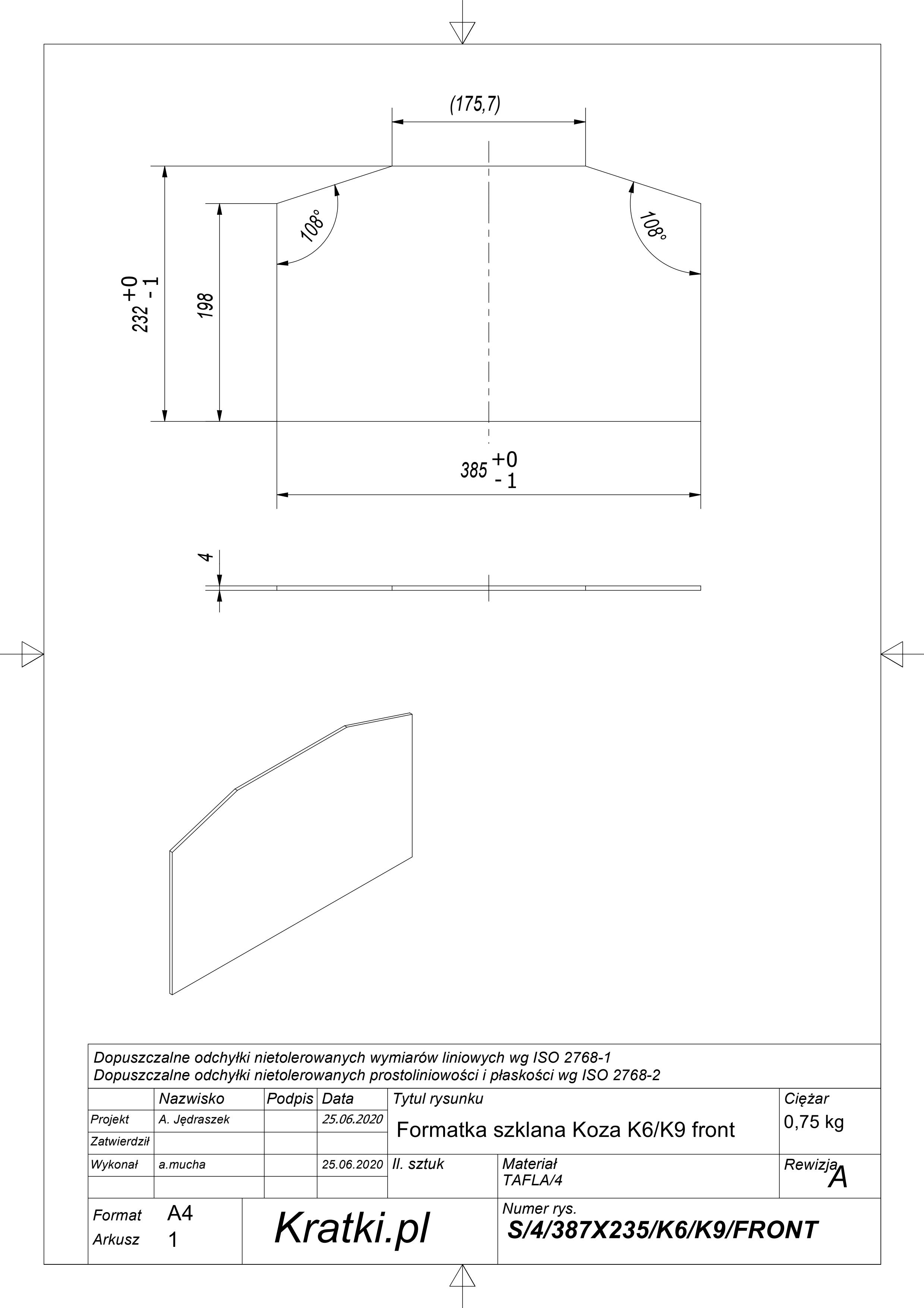 Glas für Kaminöfen K6 und K9 (Vorderseite)