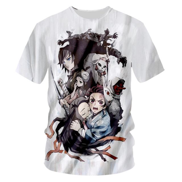 Anime Demon Slayer Kimetsu No Yaiba 3D-gedruckte T-Shirts Cosplay Sommer Kurzarm Kinderkleidung Cartoon Grafik T-Shirts M
