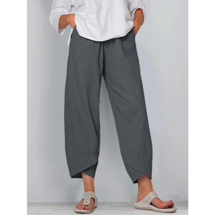 Sommer Damen Elastische Taille Hose Baumwolle Locker Lässige Hose S grau