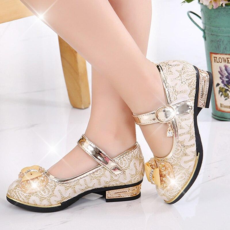 Kinder Hochzeitskleid Schuhe Kinder Prinzessin Schuhe Lederschuhe für Mädchen Freizeitschuhe 36 gold