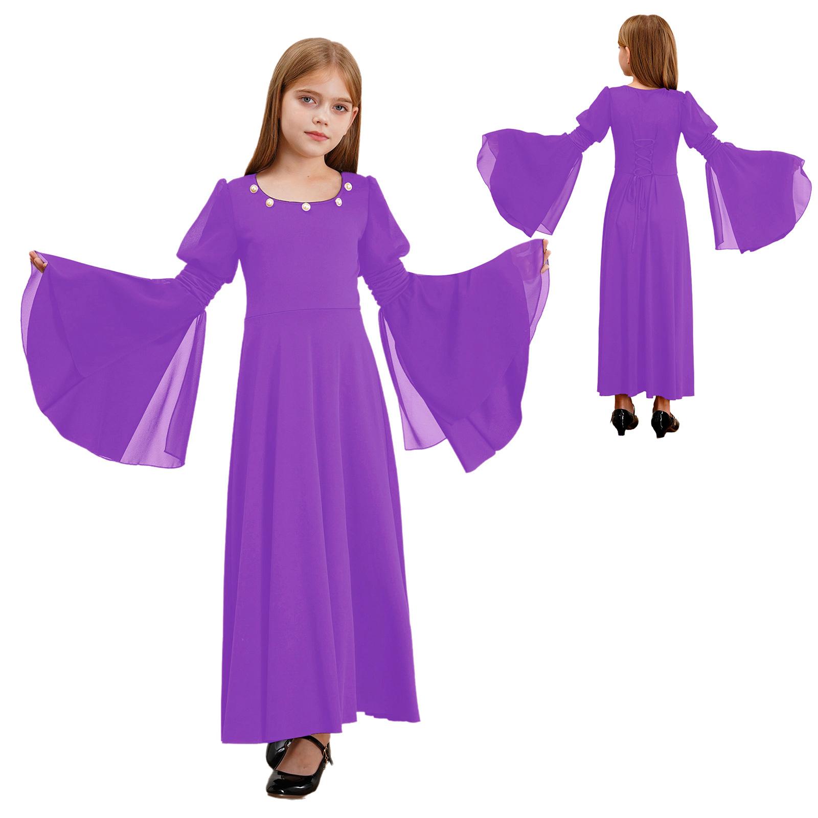 Kinder Halloween Kostüm Fee Kostüm Gothic Prinzessin Langes Kleid Mädchen Renaissance Kleid Mittelalter Kostüm Abendkleid Retro Fee Kleid Vintage 15-16 Years violett