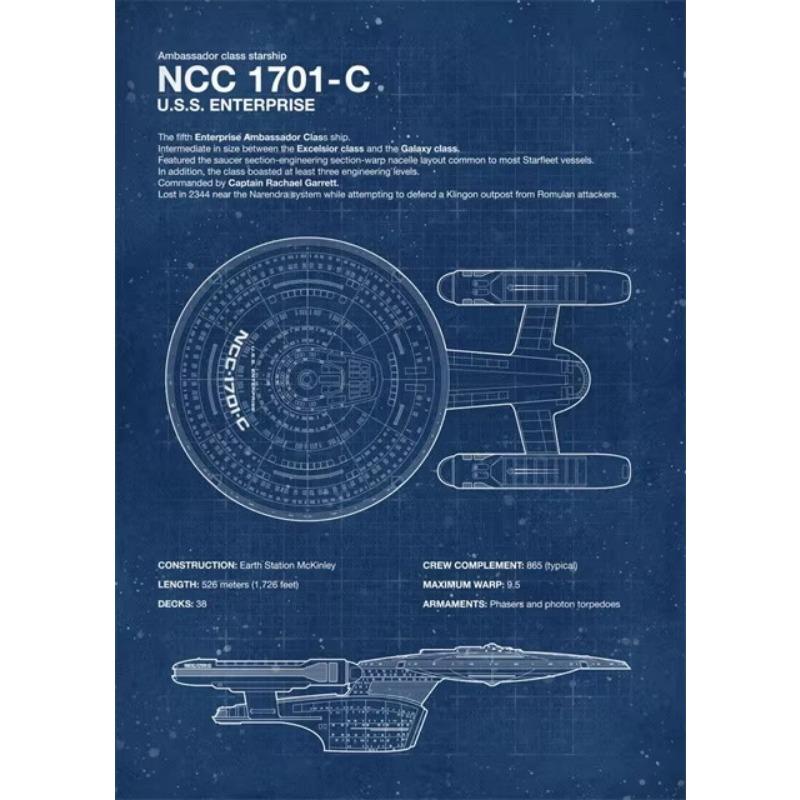 Modern Star Trek Blueprints Posters Canvas Prints Painting Vintage Wall Art Pictures for Living Room Home Decoration Cuadros 40cm×60cm NoFrame gray