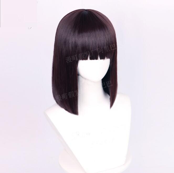 Anime Bungo Stray Dogs Akiko Yosano Cosplay Perücke Schmetterling Haarspange Kurzer Bob Lila Schwarzes Haar Hitzebeständig Perücken + Perückenkappe One Size