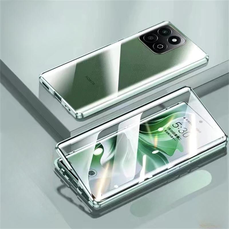 360-Grad-Vollmagnetgehäuse für Honor 200 Smart 5G-Gehäuse, doppelseitige Adsorption, gehärtetes Metallglas, Schutztelefonhülle For Honor 200 Smart grün