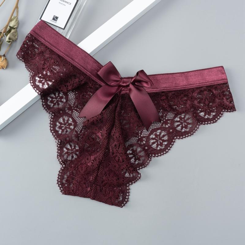 Sexy Spitzen-Tanga für Damen, Schmetterling, niedrige Taille, Höschen, transparenter Ausschnitt, Dessous, Damen-Slip, T-Rücken, Damenunterwäsche M wein rot