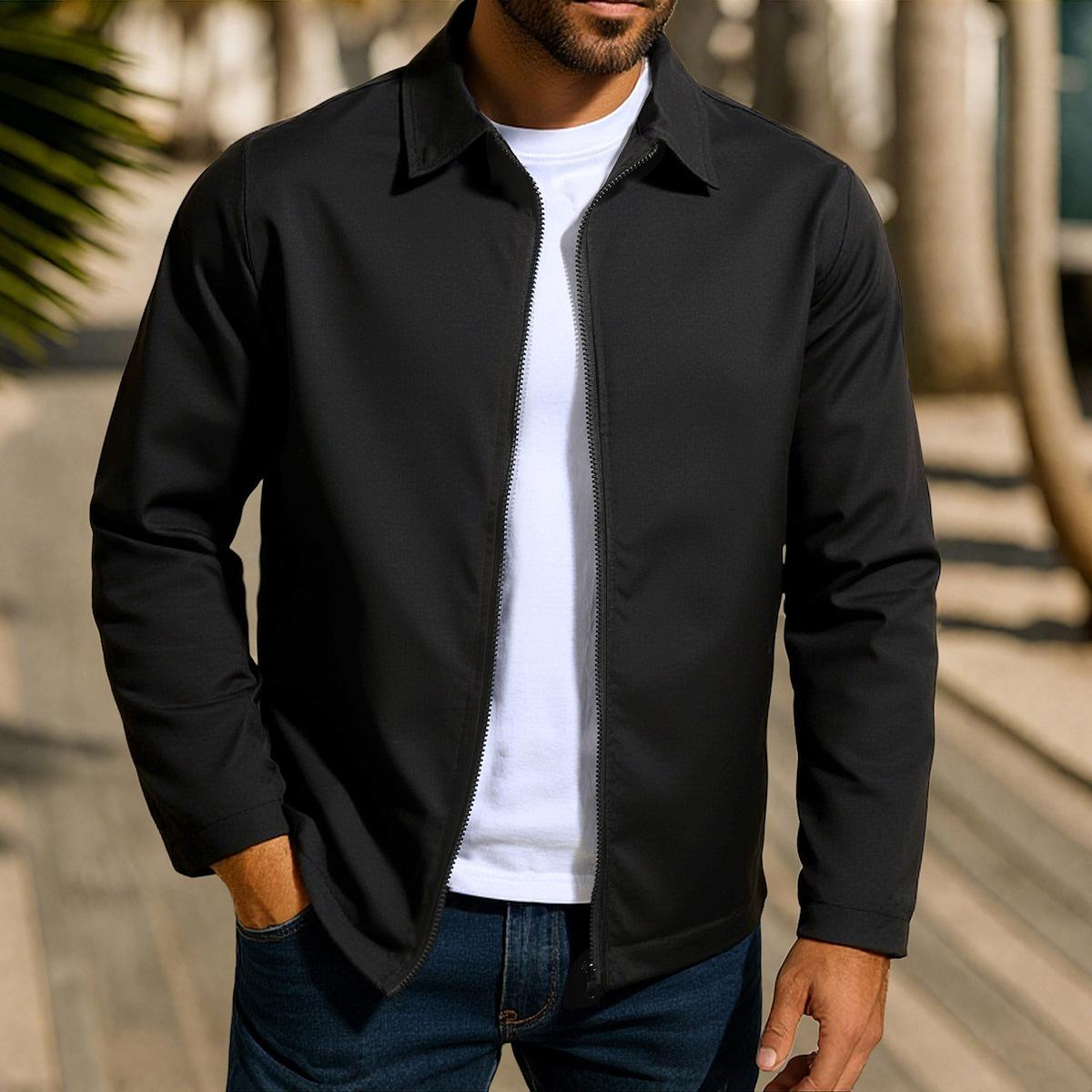 Leichte Bomberjacken für Herren Unifarbene Windbreaker Softshelljacken Reißverschluss Jacke für Herbst Outdoor Freizeit Winddicht Varsity Jacken für Herren L schwarz