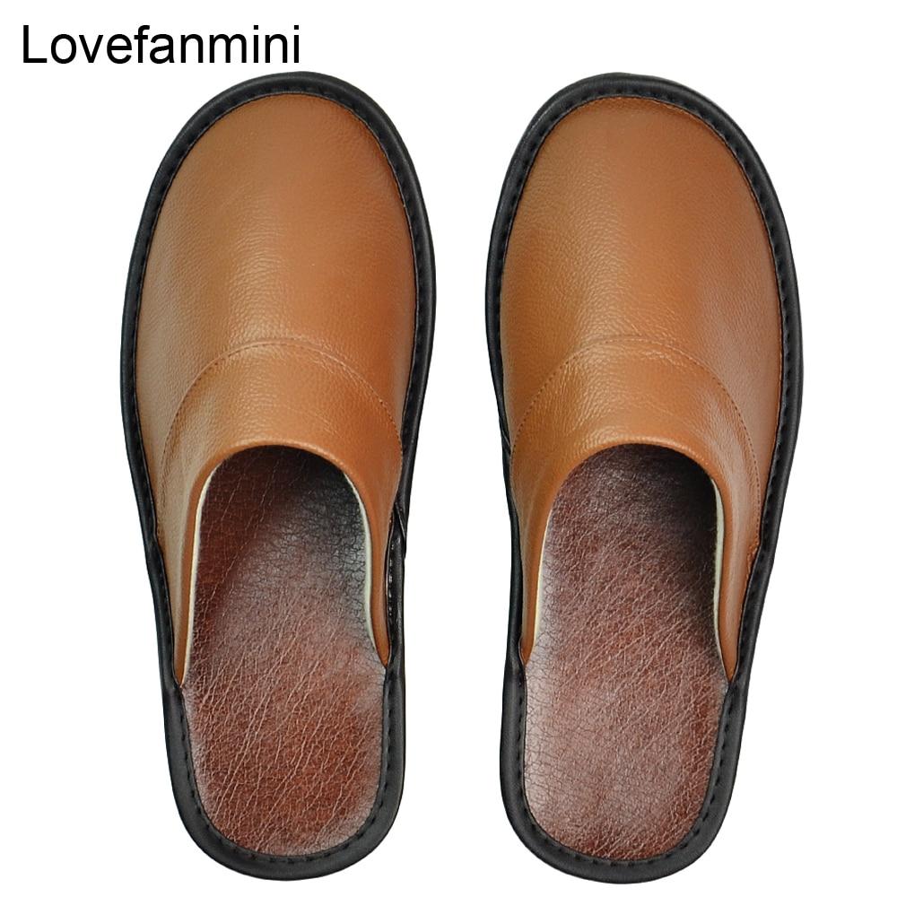 Kuh Leder Hausschuhe Männer große Größen Leinen Haus männlich Innenhaus für Herren Hausschuhe Frauen Mann Slipper Luxus weiche flache Schuhe 46-47 kaffeebraun