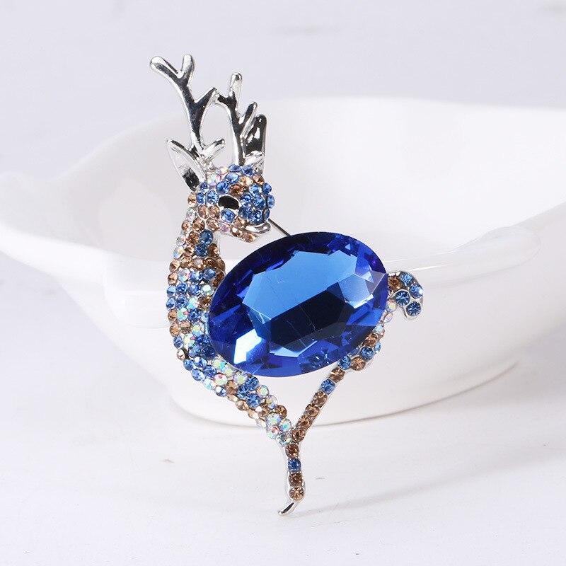Blucome blau Kristall Weihnachten Hirsch Broschen Für Frauen Männer Neue Design Neue Jahr Schönheit Tier Party Büro Pins Geschenke blau
