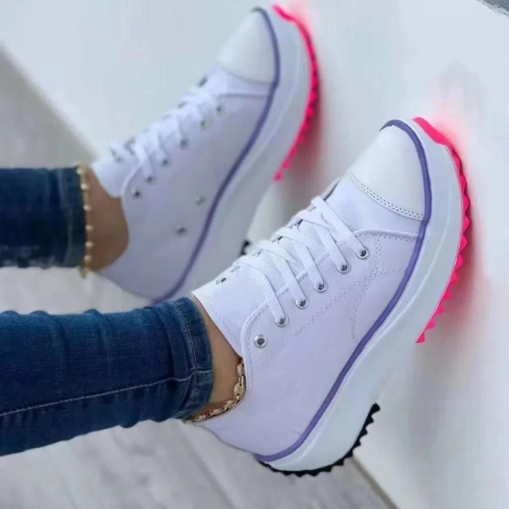 Luxusmarke Damen-Sneaker Dicksohlige Canvas-Schuhe Damen Schnür-Laufschuhe Frau Atmungsaktive Sneaker zapatillas de mujer 42 weiß