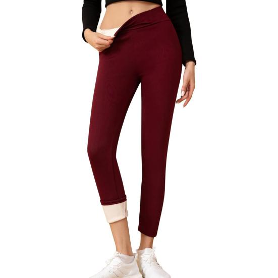 Winter-Leggings mit Fleece-Futter für Damen, Thermo-Strumpfhose, einfarbig, extra dick, mit Fleece-Futter XL wein rot