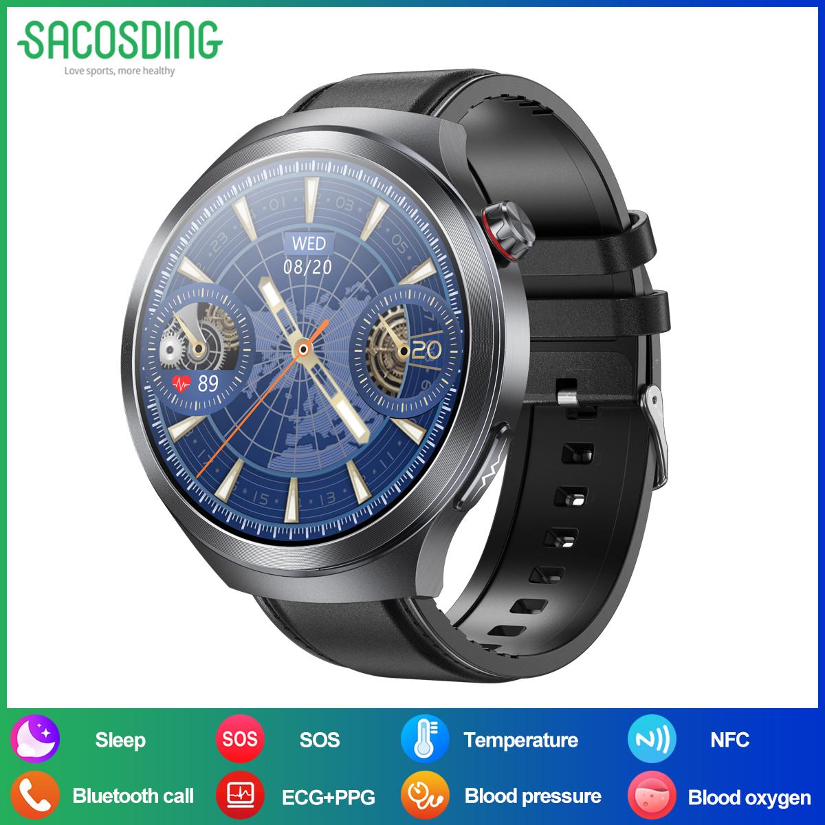 SACOSDING Neue EKG+PPG Smartwatch Herren 466*466 AMOLED Bildschirm Herzfrequenz Blutdrucküberwachung Bluetooth Anruf NFC Gesundheits-Smartwatch 2025
