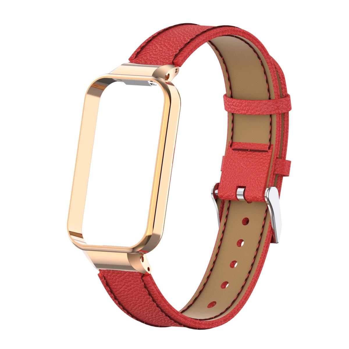 Lederarmband für Xiaomi Smart Band 9 Active Smart Watch Armband Armband Ersatz für Redmi Band3 Armband rot