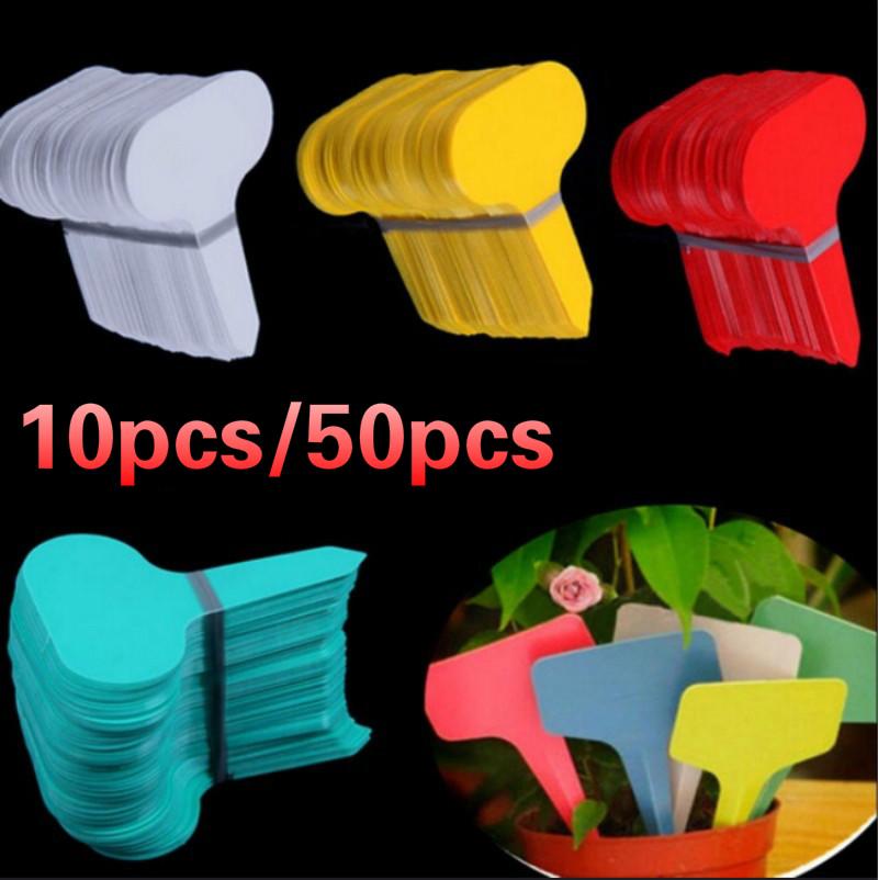 50Pcs Kunststoff T-typ Garten Tag Pflanze Blume Label Kindergarten Dicken Tag Für Pflanzen Garten Dekoration(Zufällige Farbe) 50pcs