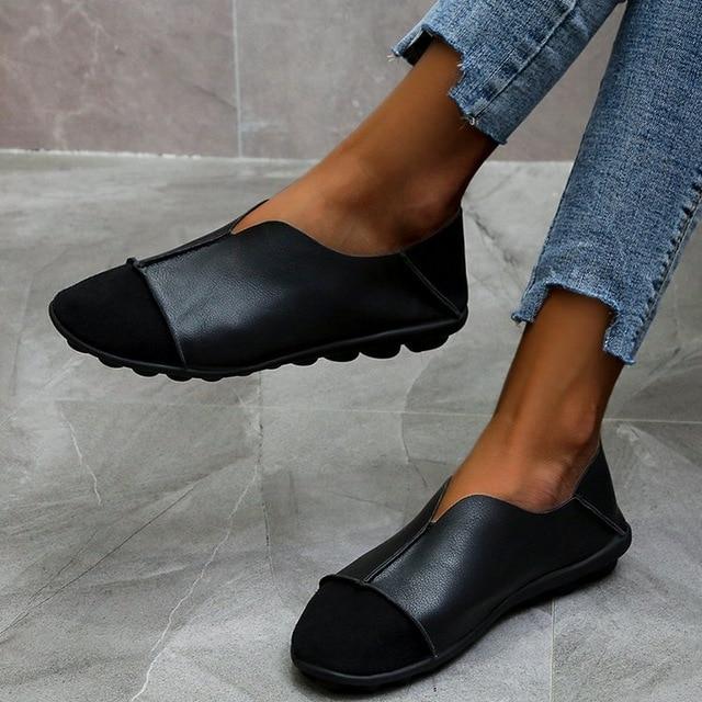 Frauen Leder Schuhe Mokassins Mutter Faulenzer Weiche Wohnungen Casual Weibliche Fahren Ballett Schuhe Bequeme Oma Schuhe 43 schwarz