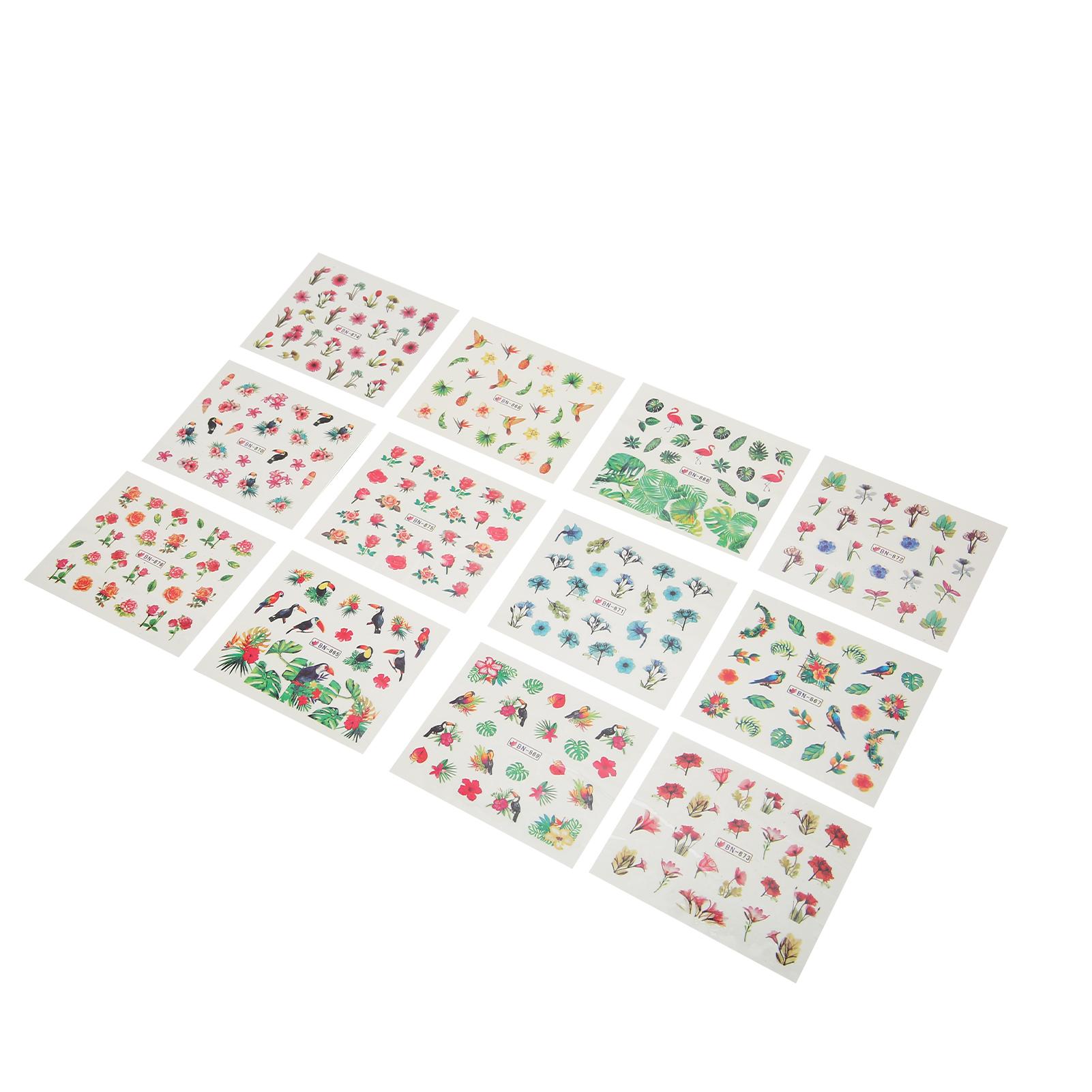 12 Blatt Nailart-Sticker Natürliche Pflanzen Blätter Blumen Wassertransfer Nagelaufkleber für DIY Nägel