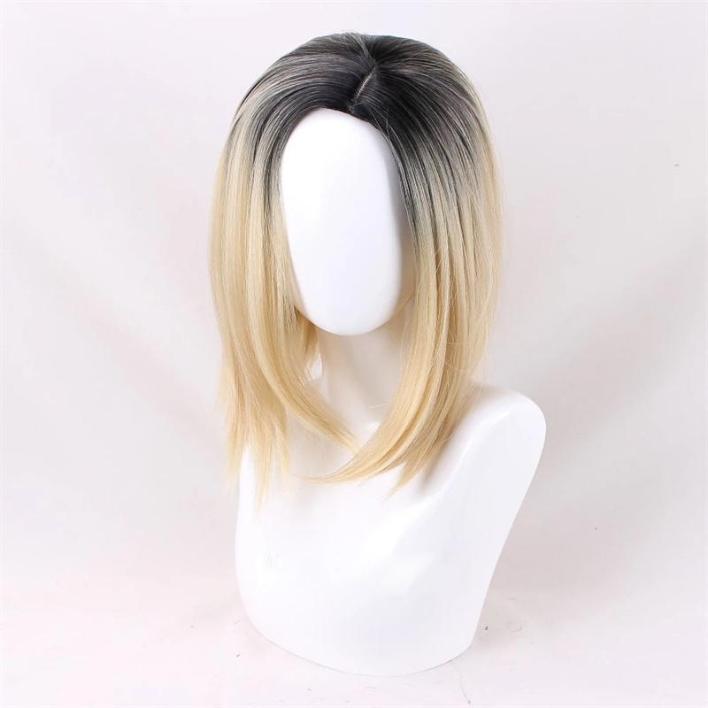 Halloween Braut von Chucky Frauen Tiffany Blond Ombre Schwarz Haar Mittelscheitel Perücken Jennifer Tilly Cosplay Perücke + Perückenkappe One Size