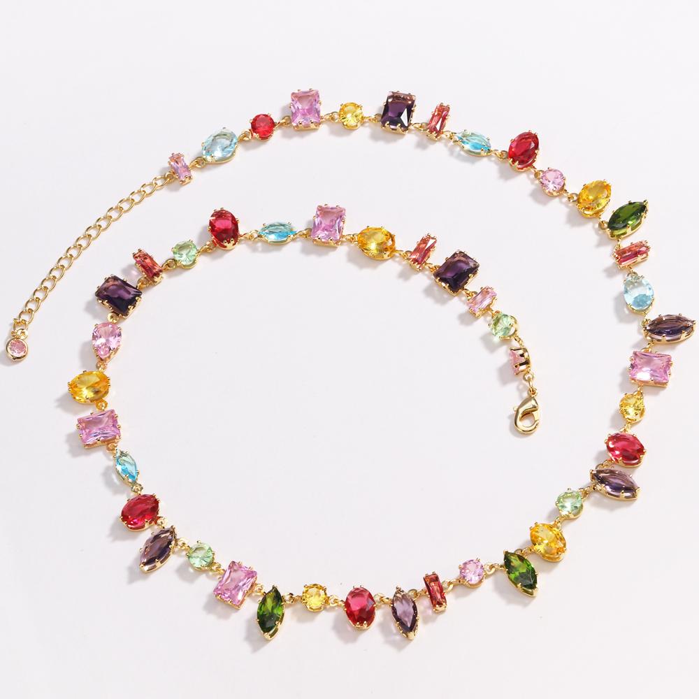 Marke 18K Gold Plated Neue Luxus Bunte Kristall Zirkon Halskette Für Frauen Mode Party Schmuck Zubehör Damen Schmuck beige