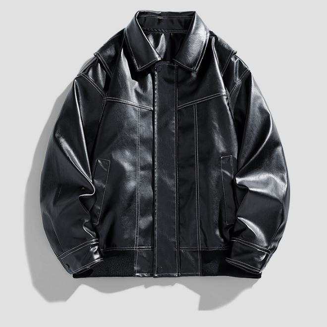 Amerikanische antike Motorradjacke mit Reverskragen Lederjacke für Herren Herbst und Winter Pu-Lederjacke für Herrenbekleidung XXXL schwarz