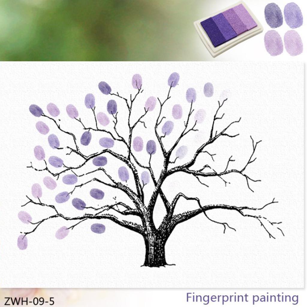 Hochzeit Fingerabdruck Baum Fingermalerei Hochzeit Gästebuch Grün 30x40cm violett