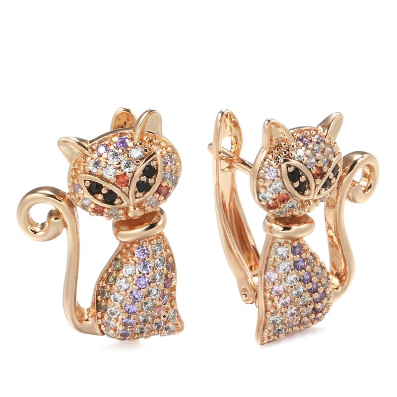 Mode Roségold Niedliche Katze Ohrringe Für Mädchen Einzigartige Schwarze Natürliche Zirkon Ohrringe Kinder Weihnachtsgeschenke Tierschmuck beige