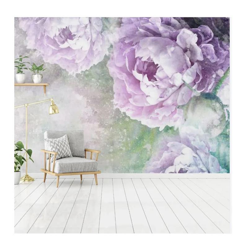 Tapete 3D Handbemalte Aquarelllila Blumen Wandbild Wohnzimmer Schlafzimmer Romantische Tapete 280cm(W) x 190 cm(H)
