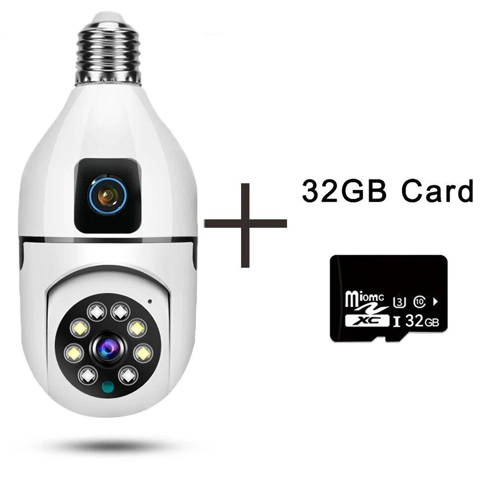 Neue E27 Wifi Dual Objektiv Kamera 1080P 2MP PTZ Überwachung Kamera WiFi CCTV Outdoor IP Kamera Sicherheit Smart Home AI Tracking Camera+32G Card weiß