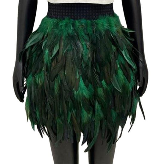 Festival-Rock mit Kunstfedern, Punk-Gothic-Stil, handgenähtes Design, Bühnenauftritt, Punk-Gothic-Mini-Kurzrock 2XL grün