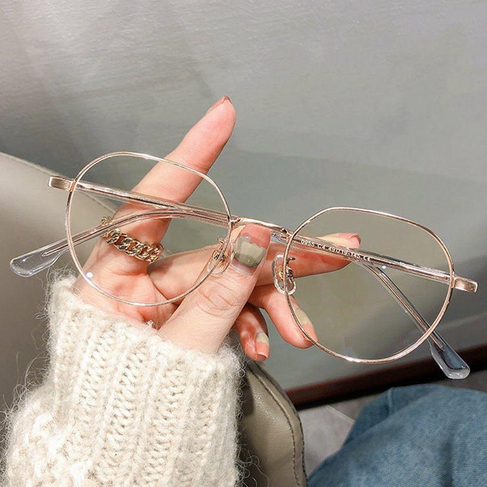 Klare Brille Damen Polygonaler Metallrahmen Brillen 0 Flacher Spiegel Mädchen Brillen Anti Blaulicht Brille Mode Brillen rose gold