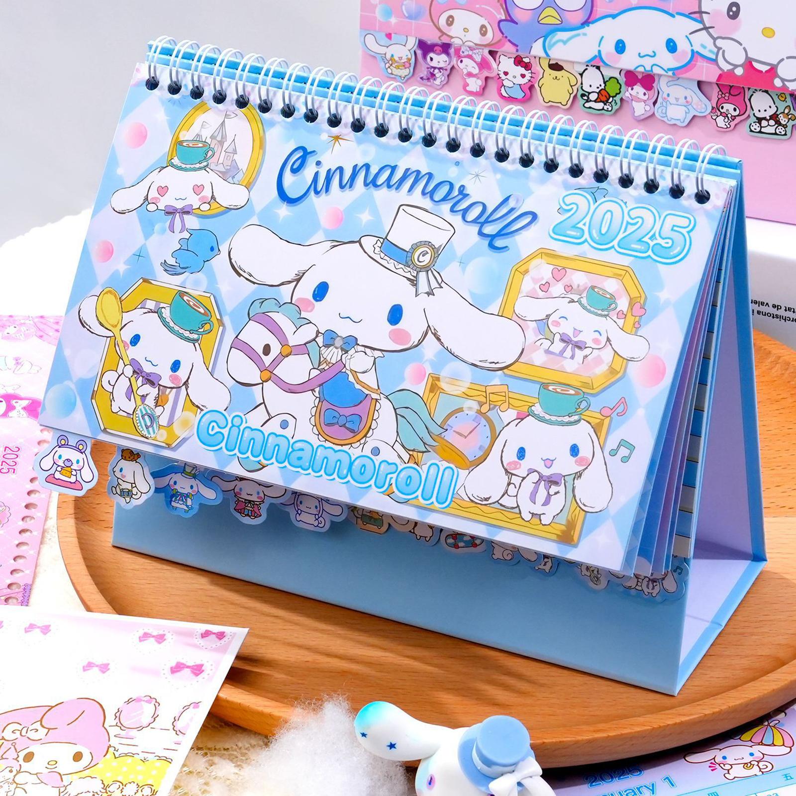 Cartoon Niedlicher Desktop-Kalender Anime Kuromi Cinnamoroll Melody Kt Cat Kalender Kawaii Desktop-Dekoration Terminplaner Geschenke