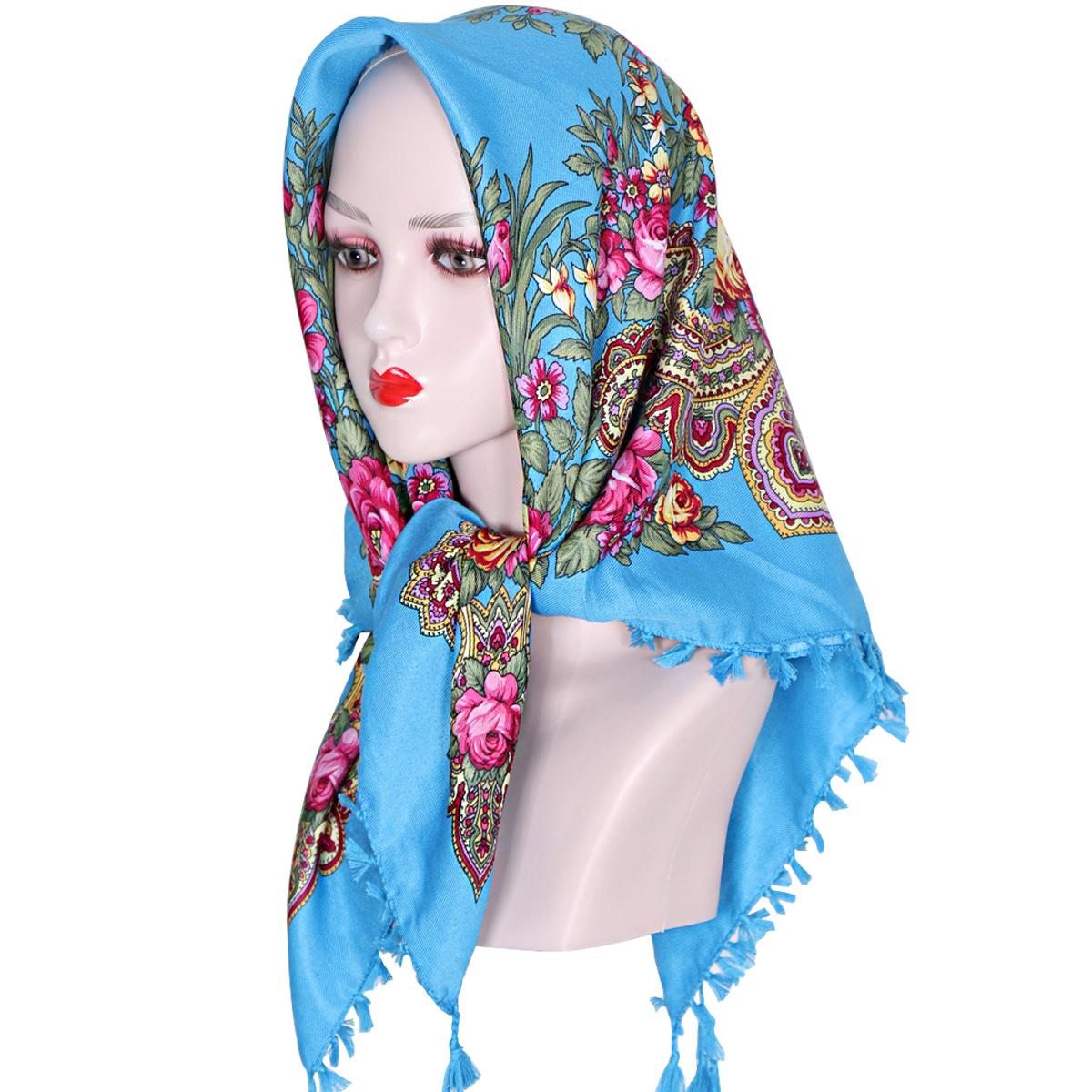 Blumen Hijab Damen Schal Tuch Wickeltuch Warm Böhmischer Druck Kopftuch Quadratisch Ährenkopftuch Kopftuch Winter gray
