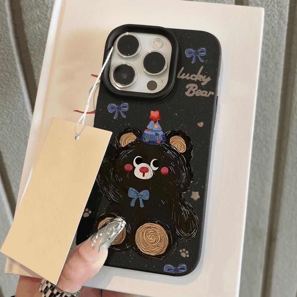 Süße Bären Handyhülle Für iPhone 11 Hülle iPhone 15 16 Pro 13 12 14 Pro Max Plus Stoßfest Süßigkeitenfarbe Stoßfänger Leder Weiche Hülle For iPhone 14 Plus gray
