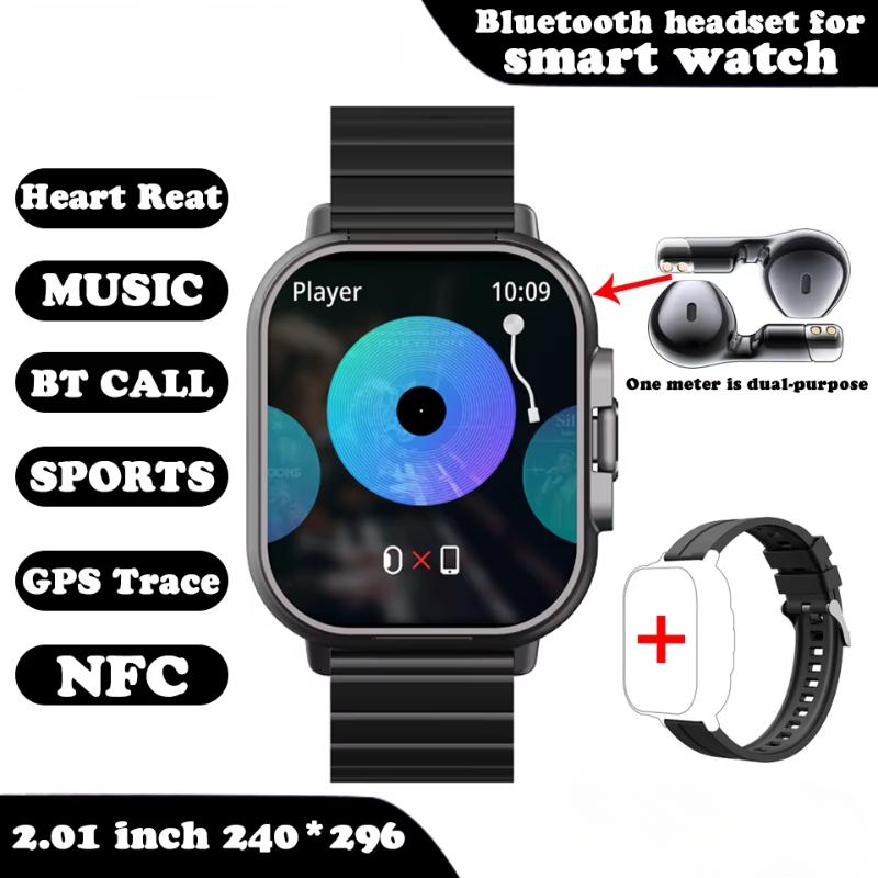 2025 Smart Watch 2 in 1 mit Kopfhörer Smartwatch Bluetooth Anruf Herrenuhr GPS-Track Herzfrequenzmesser Musik abspielen SmartWatch Steel+Silicone schwarz