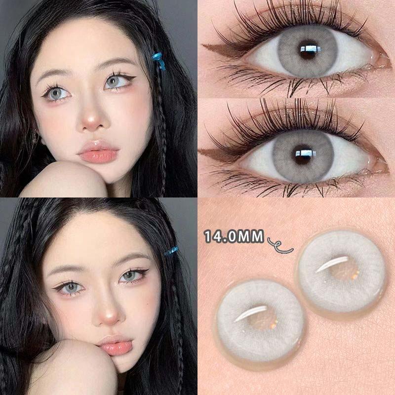 MillCreek Blaue Kontaktlinsen mit abgestuften 14,0 mm Missy Series Natürliche weiche Linsen Kontaktlinsen Verwenden Sie 1 Jahr Myopie Kontaktlinsen Cosplay 0 grau