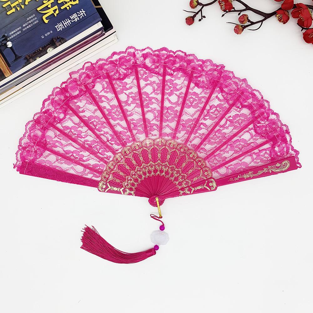 Europäischer Stil, Retro Spitze Spitze, Fächer für Damen, Sommer, Orchideen-Fächer, Tanzaufführung, Foto-Requisiten, Faltfächer Fan with tassel