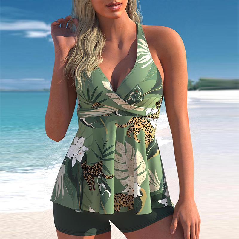Plus Size Damen Blumen-Tankini, Bauchweg-Bademode, Tank-Top, Retro-bedruckter Badeanzug, zweiteiliger Badeanzug 3XL