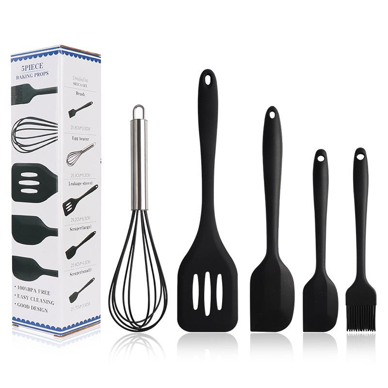 5 Teile/satz Wärme-beständig Backen Werkzeuge Edelstahl Griff Silikon Geschirr Nicht-stick Pan Schaufel Küche Backen Werkzeug 5PC/Set schwarz