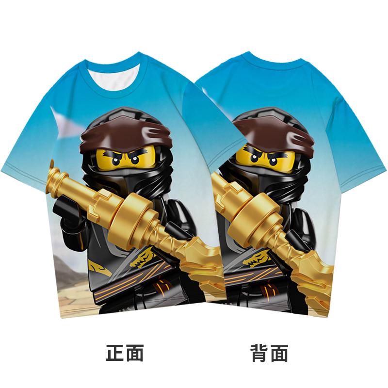 2025 MINISO Ninjago T-Shirt Cartoon Anime Druck Jungen und Mädchen T-Shirt im Sommer Neue Stil Street Trends Kinderkleidung Kurzarm 100 blau