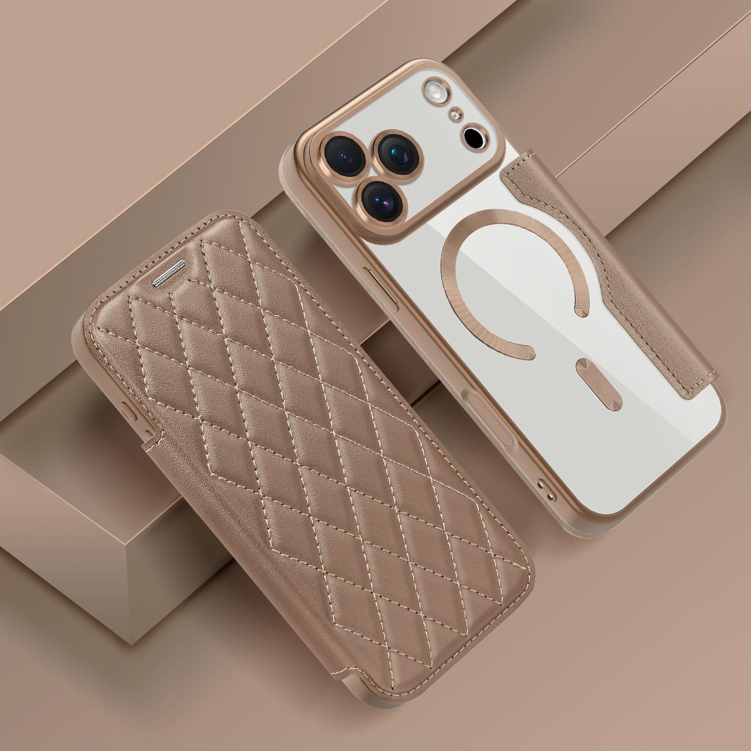 Magnetische Brieftasche Leder Handyhülle für iPhone 17 Air 17Pro Max 15 Pro Max 16 Plus 13 12 11 Kabelloses Laden Klapphülle Magsafe Kartenhalter iPhone 16 Pro Max gold