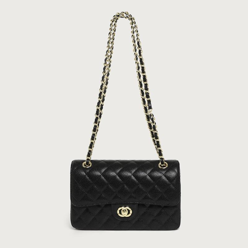 Kaviar-Einschulter-Achseltasche Damen neue Damen-Tasche High-End-Diamant-Ketten-Tasche kleine quadratische Tasche 23cm long*7*14.5cm high schwarz