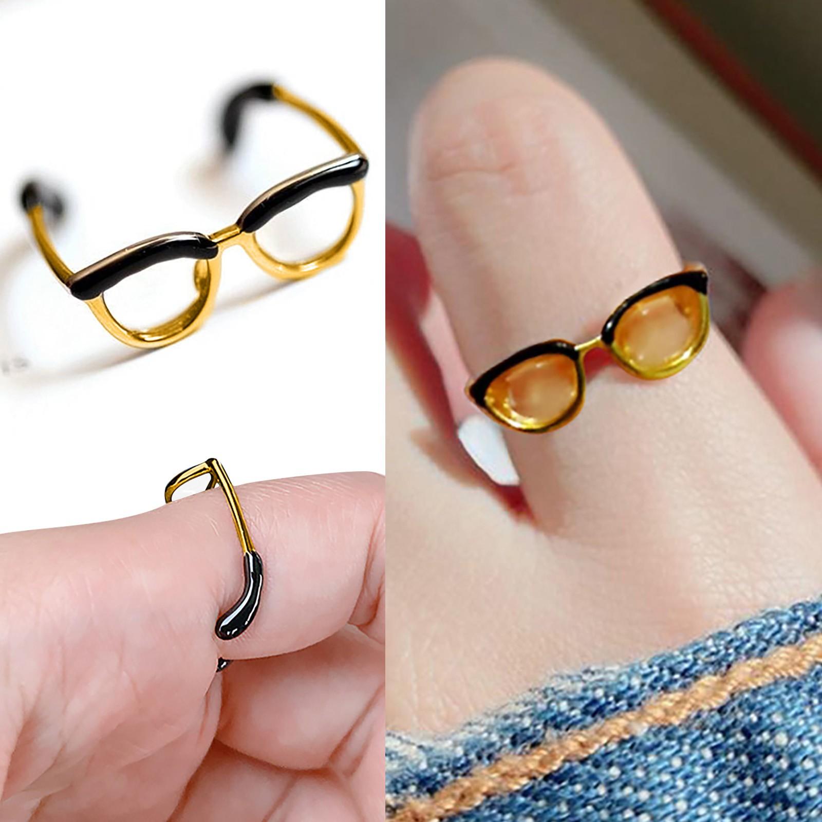 Niedlicher Brillen-offener Ring für Frauen, Teenager, Mädchen, lustiger Brillen-Finger-Schnalle-Schmuck One Size gold