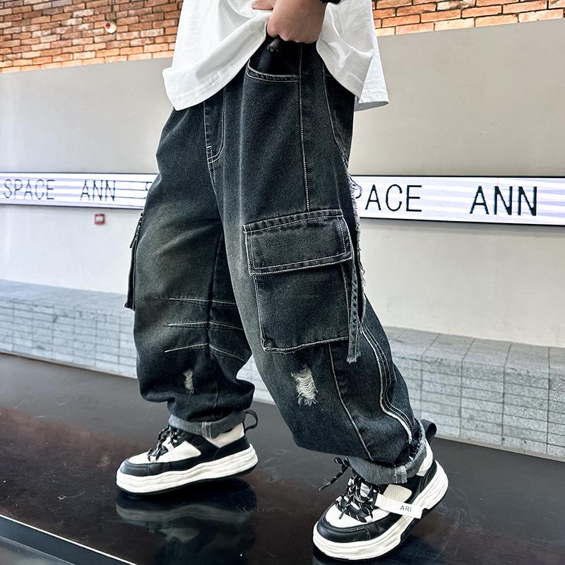 Jungen Casual Frühling & Herbst 2025 Jeans - Stilvolle Arbeitshosen für Kinder 140 cm schwarz
