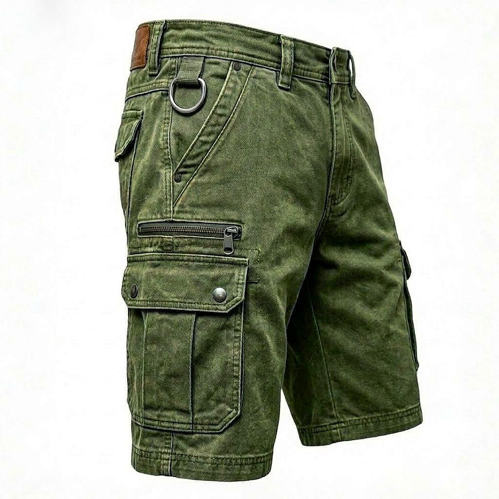Vintage Multi-Pocket Cargoshorts Herren Lässig Einfarbige Lockere Gerade Shorts Frühling Sommer Herrenmode Knielange Hosen 2XL armee grüne