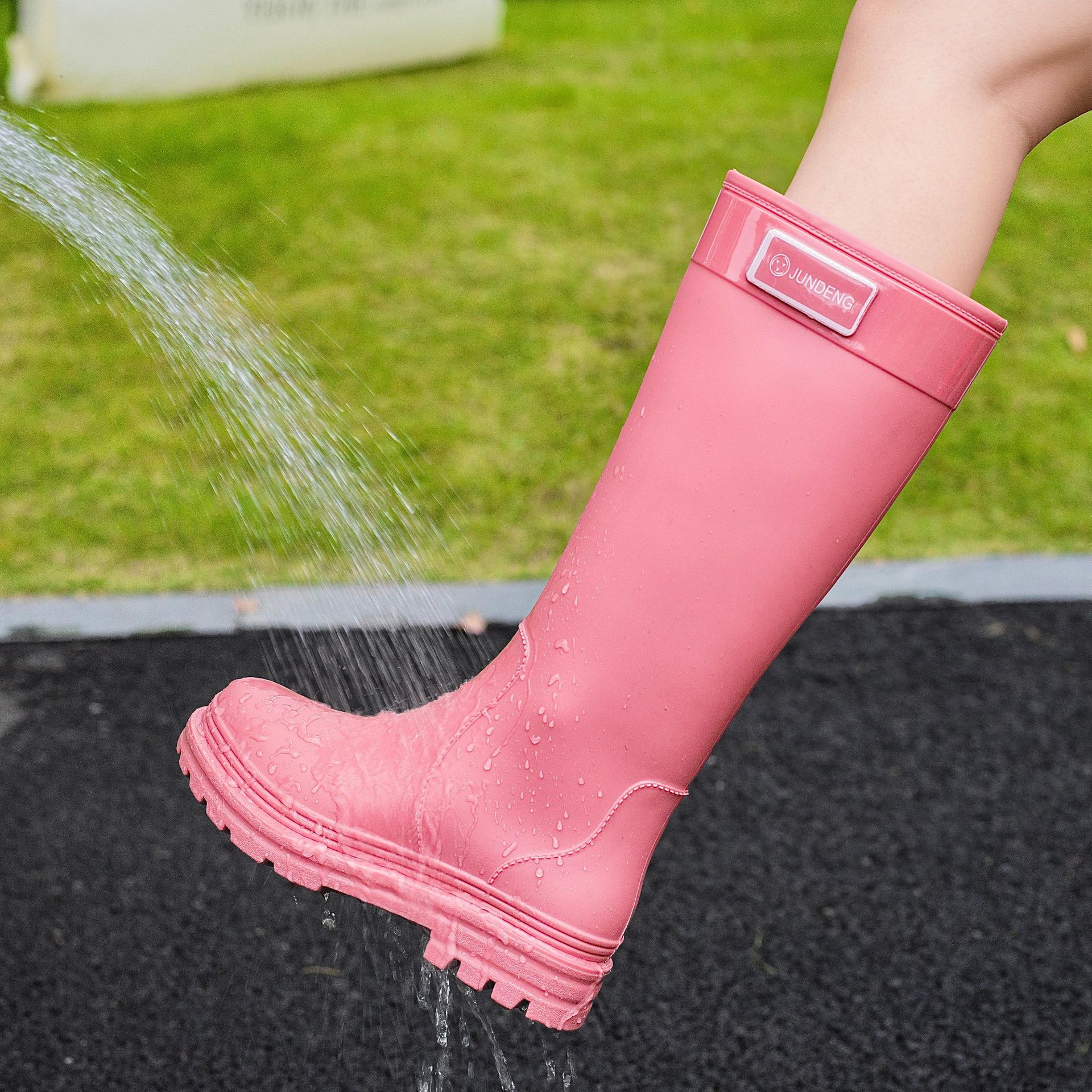 Dicke Regenstiefel Damen Regenstiefel Erwachsene Modische Outdoor-Bekleidung Wasserdicht Rutschfest Verschleißfest Lange Stiefel 41-42 rosa