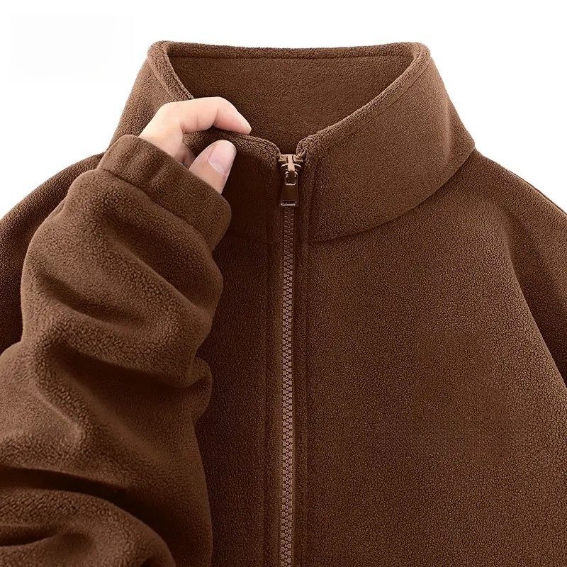 High-End Polarfleece-Jacke Lässig Verdickt Doppelseitiges Fleece Herren und Damen Stehkragen Hübsch Allround Übergröße Jacke M kaffeebraun
